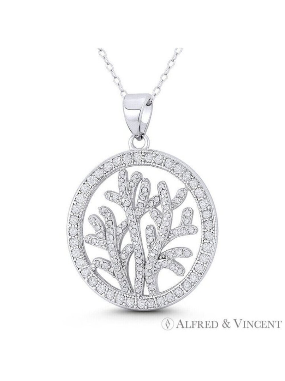 Seaweed Ocean Plantlife CZ Crystal Pendant in .925 Sterling Silver w/ Rhodium